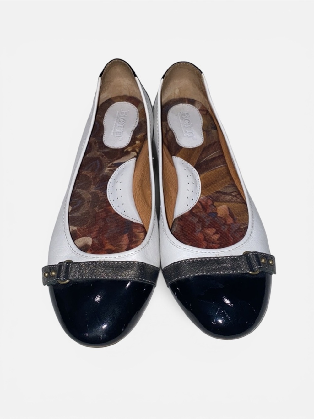 Born Two-Tone Cap-Toe Ballet Flat - White & Black